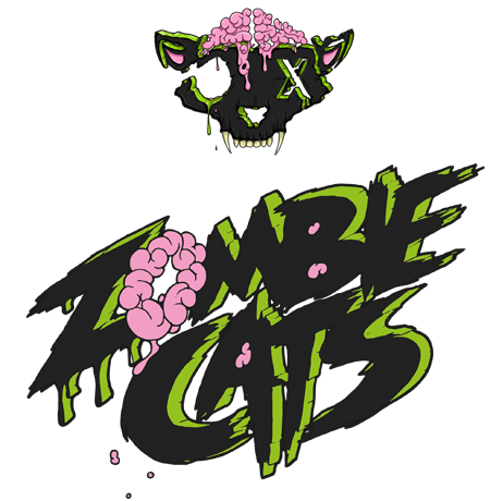 Zombie Cats logo, with Zombie Cats text logo underneath